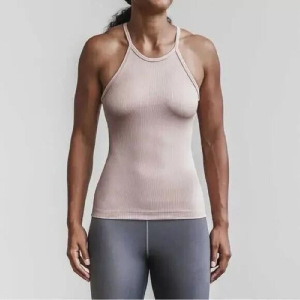 NoBull Women's Ribbed Halter Tank Top Racerback Activewear Dusty‎ Pink Size XS